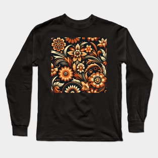 Orange Floral Motif Long Sleeve T-Shirt